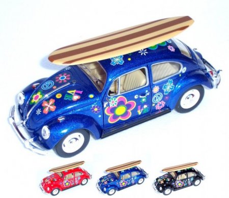1:24 1967 Volkswagen Classic Beetle with Printing and Surfboard (6 Pcs/Box) KT7002DFS1