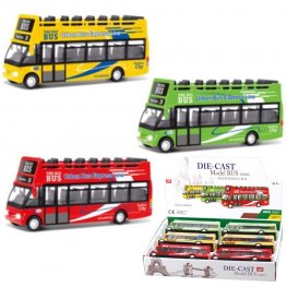 6" Diecast Models 1:36 Sightseeing Double Decker Bus (3 Assot.) MLQ2498D-6  6" Diecast Models 1:36 Sightseeing Double Decker Bus (3 Assot.) MLQ2498D-6