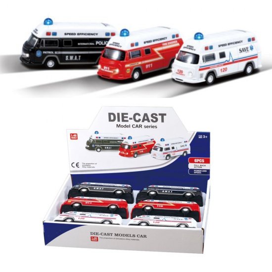 6\" Diecast Models 1:40 Ambulance, Fire Truck, Police Car (3 Assot) MLQ2557D-6