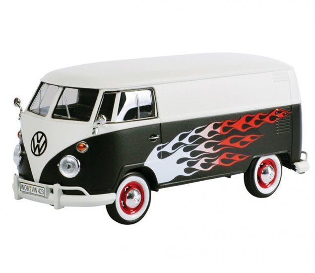 1:24 Volkswagen Type 2 (T1) Delivery Van - Hot Rod (2 Tone, Matt White / Black) MM79566HR - Click Image to Close