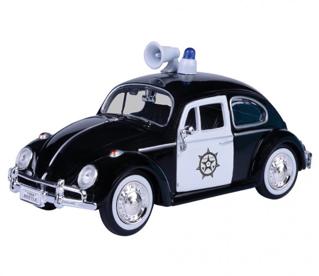 1:24 1966 Volkswagen Classic Beetle - Police Car (Black with White) - MM79578PL - Click Image to Close