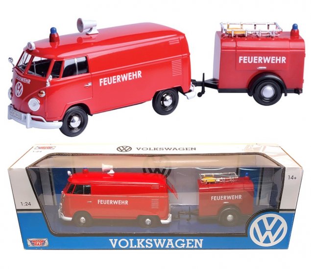 1:24 Volkswagen Type 2 (T1) - Fire Truck and Trailer (Red) MM79671FT - Click Image to Close