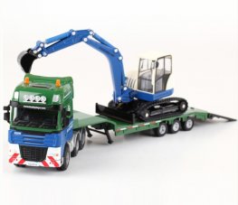 1:50 Flat Trailer with Loader (Blue-Green) Heavy Die cast Model KDW625038W  1:50 Flat Trailer with Loader (Blue-Green) Heavy Die cast Model KDW625038W